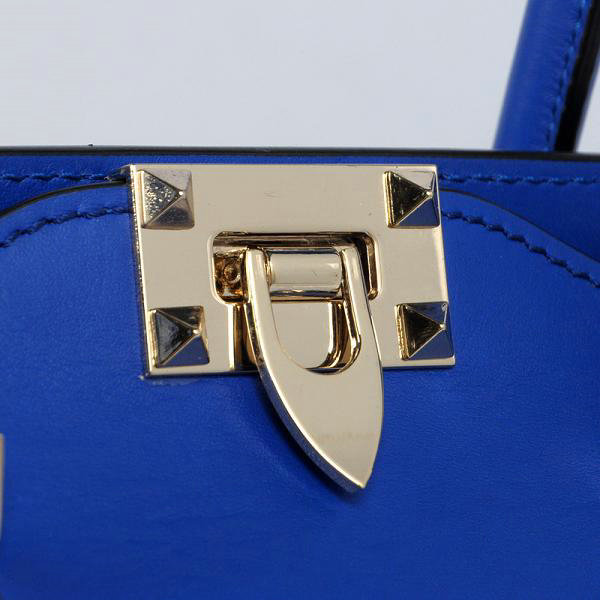 2014 Valentino Garavani rockstud double handle bag 1912 dark blue on sale - Click Image to Close